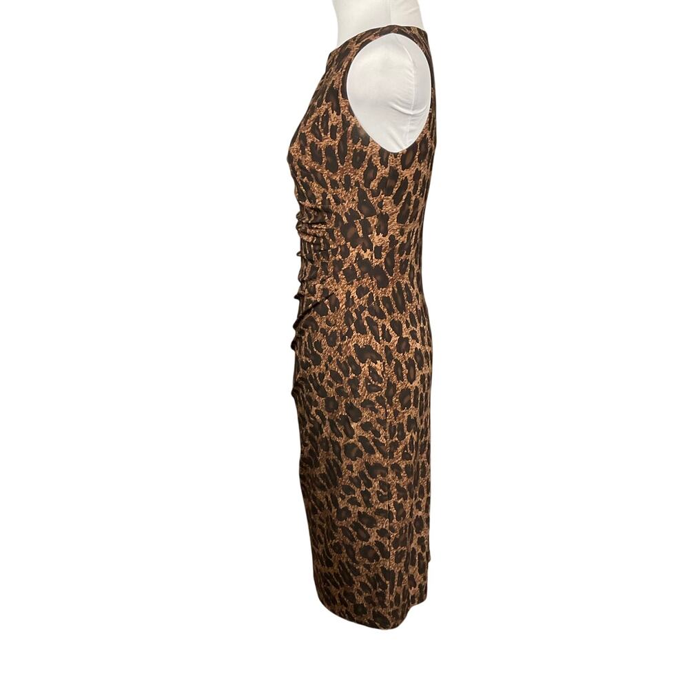 LAUREN RALPH LAUREN Dress Stretch Jersey Animal Print Ruched Surplice Brown sz 2 - Picture 4 of 13